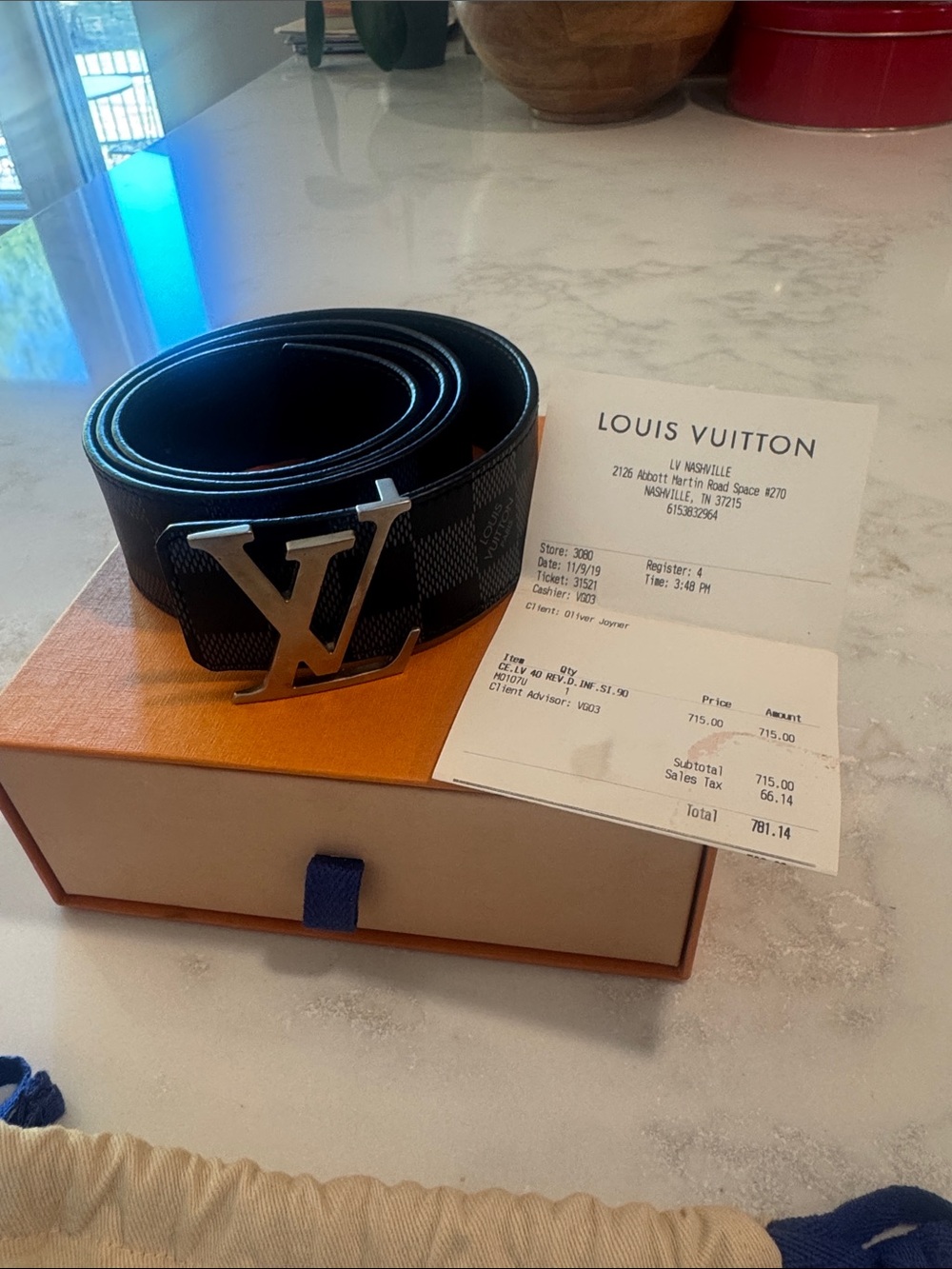 Louis Vuitton Black Damier Graphite LV Initiales Belt with Silver Buckle